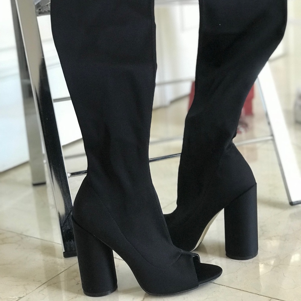 Black Peep Toe Thigh Highs